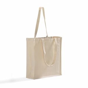 Sac fourre-tout en toile de coton biologique avec soufflet complet et bandoulière, personnalisable avec logo, réutilisable, idéal pour cadeaux, vente en gros et achats en vrac pour les marchés. - Product Image 4