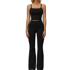 Custom Wholesale High-Waisted Ankle-Length <b>Flared</b> Leg Yoga <b>Leggings</b> Spandex/Nylon Tummy Control Scrunch Butt Eco-Friendly - Product Image 1