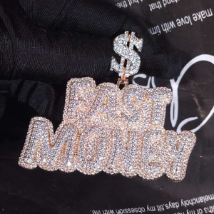Colgante de Moissanita Plateada con Diseño de Dólar 'Fast Money', Estilo Hip Hop Iced Out, Colgante de Alta Gama, Joyería Unisex de Moda Urbana, Regalo - Product Image 2