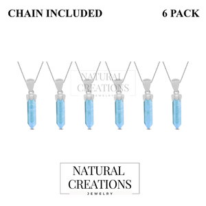 Premium 925 Sterling Silver Plated Fine Pendant & Charm Larimar Gemstone Pencil Cut <b>with</b> Spring <b>Lock</b> Bezel Setting Pack of 6 - Product Image 1