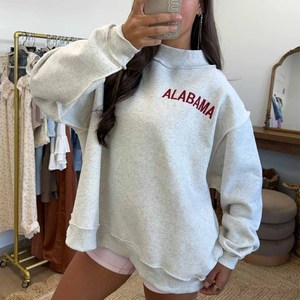 GA Ladies <b>Mock</b> <b>Neck</b> Cotton Sweatshirt Custom Chenille Patch Letter Embroidery Oversized Vintage Pullover - Product Image 5