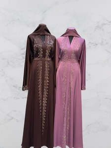 2026 <b>Shawl</b> Collar V Neck Ankle Length Modest Beaded Abaya Embroidery Detail Women Solid Color Long Sleeve Polyester <b>Wedding</b> - Product Image 3
