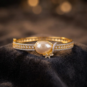 Luxury Brass Imitation Pearl Cuff <b>Bangle</b> <b>Bracelet</b> Imitation Rhodium Plated Cubic Zirconia Ball Classic for Women Wedding Fashion - Product Image 1