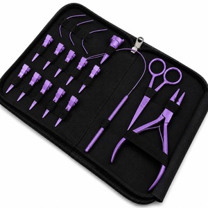 Kit d'accessoires professionnels pour extensions de cheveux comprenant un crochet de tirage, une aiguille à boucle, des pinces, des pinces à cheveux, des ciseaux et un sac de rangement - Product Image 6