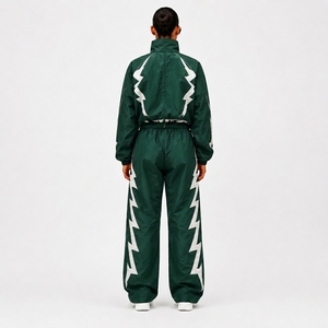 Nylon Tracksuit <b>Set</b> Black Athletic Jacket and Pants for Sports Training Fitness Workout Running and Outdoor Activities - Product Image 2