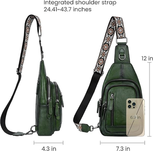 Elegant Green Leather Crossbody <b>Sling</b> <b>Bag</b> for Women Multi Functional Chest <b>Bag</b> with Adjustable Strap Durable Stitching - Product Image 4