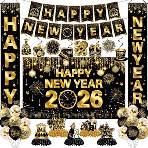 Decorazioni per la festa di Capodanno 2026, striscione dorato e nero per porta, decorazioni per la festa di Capodanno - Product Image 1