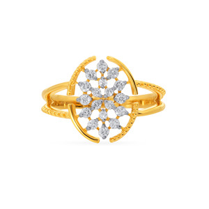 Bague Diamant Aura Distinctive Éclat Floral en Or Jaune 18K, Diamant Rond Taille Brillant 1,00 CT, Bague Ouverte à Grappe Florale - Product Image 2