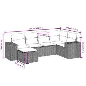 Juego de sofás de patio de ratán sintético gris de 6 piezas con cojines, muebles duraderos para exteriores - Product Image 4