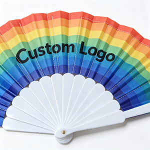 Éventail portable en polyester arc-en-ciel avec logo personnalisé, cadeau promotionnel imprimé pour les événements d'entreprise - Product Image 3