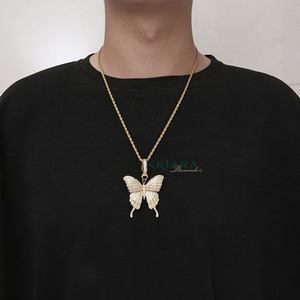 Colgante de Mariposa de Plata 925 con Baño de Oro de 18K y Rodio, con Moissanita, Estilo Hip Hop, Unisex, Joyería de Lujo para Uso Diario - Product Image 3