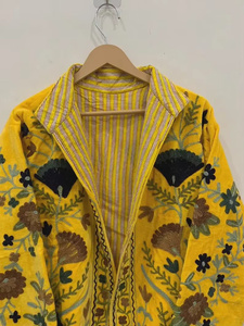 Veste bomber en velours Suzani faite à la main, brodée, réversible, style bohème vintage, motif floral ethnique, automne-hiver, coton - Product Image 4