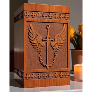 Wooden Urn <b>Box</b> with Hinged Lid Design Classic Brown Wooden Urn for <b>Memorial</b> by AYAANS - Product Image 1