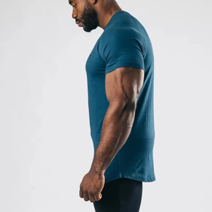 Streetwear Men's Slim Fit <b>Long</b> Sleeve T Shirt Top OEM Longline Curved Hem T Shirt Light Weight 93% Cotton 7% Elastane Gym T Shir - Product Image 5
