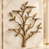 Étagère murale antique en forme de branche d'arbre dorée, support de présentation de feuilles botaniques, décoration d'intérieur sculpturale inspirée de la nature, étagère décorative |   Metalmark