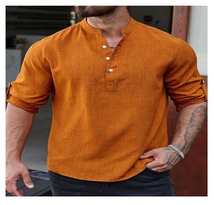 เสื้อเชิ้ตผู้ชาย คอจีน ผ้าโพลีเอสเตอร์/คอตตอน แขนยาว สวมใส่สบาย ติดกระดุมด้านหน้า แห้งเร็ว น้ำหนักเบา ระบายอากาศดี ผ้าเรียบไร้รอยต่อ - Product Image 1