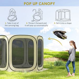 Gazebo da campeggio portatile beige da 3,35 m con protezione UPF50+, borsa per il trasporto e impermeabile # Automatico #   Tenda in Poliestere - Product Image 4