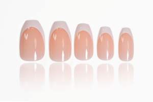 Uñas Postizas Naturales Artificiales Personalizadas al por Mayor, Clásicas con Punta Francesa, Forma de Almendra, Color Nude, Longitud Media, ABS con Estampado Dorado - Product Image 4