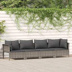 Ensemble de patio 4 pièces en rotin gris avec coussins, ensembles de jardin - Product Image 1