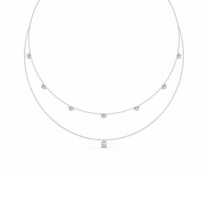 Collier élégant à double rangée de diamants de laboratoire de forme poire et ronde de 2,36 CTW en or rose 9 carats - Product Image 3