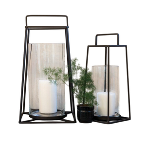 Lanterne en métal martelé doré standard avec panneau en verre transparent pour la décoration de la maison, décoration de salon, porte-bougie - Product Image 5