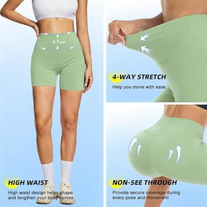 Shorts Deportivos de Cintura Alta para Mujer, Color Sólido, Elásticos, Tejido Sin Costuras, Estilo Deportivo, Verde - Product Image 4