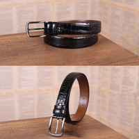 Ceinture Western en Cuir Véritable Motif Crocodile Vintage Écologique avec Boucle Ardillon et Sangle Tressée Décontractée, Logo Personnalisé pour Hommes et Femmes