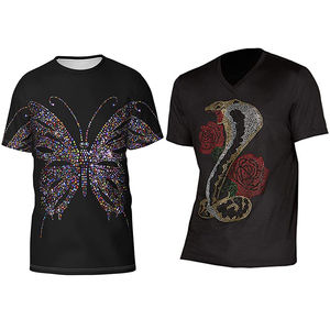 Camiseta de Diseño Moderno para Hombre con Pedrería Termoadhesiva Multicolor, Camiseta con Pedrería del Medio Oriente, Camiseta con Pedrería OEM - Product Image 5