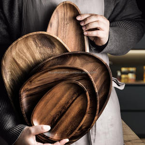 Ensemble de plateaux ronds en bois naturel, plateaux de service en gros, logo personnalisé, provenance Inde - Product Image 1