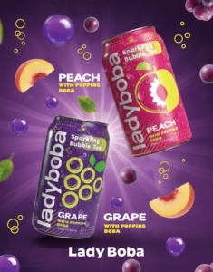 Jus de fruits pétillant saveur pêche avec perles de boba, canette 310ml, à secouer avant de consommer - Product Image 2