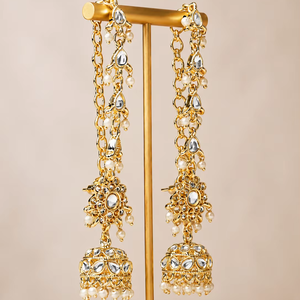 Pendientes de Lujo de Diseño Indio Kashmiri, Colgantes, Tradicionales, Geométricos, Étnicos, Largos, con Cristales y Pedrería, para Novias, Bodas y Fiestas - Product Image 1