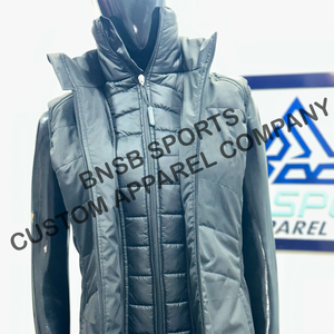 Veste matelassée pour femme, manches longues, col double couche, fermeture éclair, couleur unie, vêtement d'extérieur d'hiver, tissu respirant à mémoire de forme 100% - Product Image 3