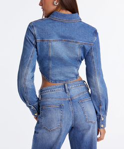 Veste en jean pour femme personnalisée de haute qualité, avec clous et rivets, délavée, coupe classique, en coton, style vintage, automne-hiver - Product Image 2