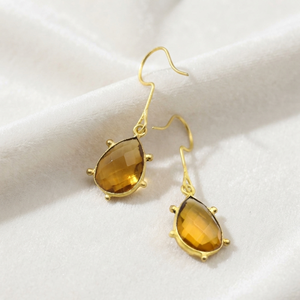 Pendientes de Cuarzo Citrino Ratnarachit en Forma de Pera de 9x13mm, Envueltos en Alambre de Oro, Plata y Oro Rosa, Pendientes Minimalistas para Regalo (Por Par) - Product Image 1