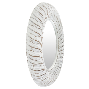 Espejo de Pared Redondo con Marco de Madera Tallada, Diseño Moderno en MDF con Acabado Blanco Lavado, para Vestidor o Sala de Estar - Product Image 4