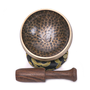 Juego de Cuencos Tibetanos de Latón Martillado a Mano con Mazo de Madera y Cojín para Meditación, Yoga y Sanación, 9.5cm, Tema Budista, Bañado en Oro - Product Image 1