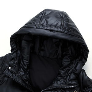 Men's Black Hooded Puffer <b>Jacket</b> Windproof Thick Polyester Winter Coat Casual Loose Fit Zipper Closure Solid Color - Product Image 2