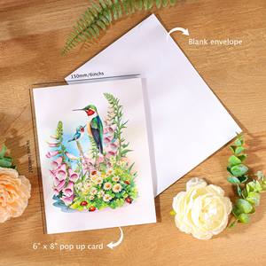 Carte pop-up 3D Jardin de fleurs sauvages et colibris, carte de vœux florale faite à la main - Product Image 6