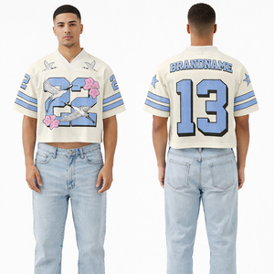 Custom Black Crop Football Jersey Unisex Streetwear Graphic Sports Shirt Breathable Mesh Oversized <b>Athletic</b> Top - Product Image 2