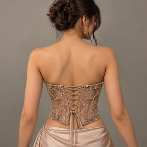 <b>Beaded</b> Pearl Strapless Formal Tank <b>Top</b> with Front Logo Sheer Mesh Embroidered Corset <b>Crop</b> <b>Top</b> for Bridal Party Dressing - Product Image 2