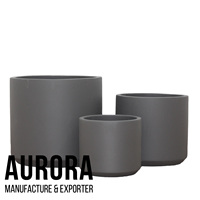 AURORA POTS AUFC028 Ensemble de pots à fleurs minimalistes en béton avec trou de drainage, écologiques, gris, pour l'intérieur/l'extérieur, jardinières pour la maison