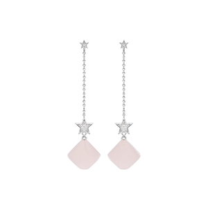 Pendientes de Estrella de Cuarzo Rosa con Baño de Rodio - Pendientes Colgantes de Piedras Preciosas Religiosas Hechos a Mano en Jaipur, India - Product Image 3