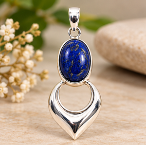 Natural <b>Lapis</b> <b>Lazuli</b> Silver <b>Pendant</b>, Oval Blue Gemstone <b>Pendant</b> Necklace, 925 Sterling Silver Statement Jewelry, Gift for Her - Product Image 2