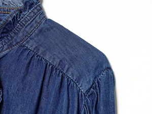 Sweat à capuche unisexe en denim délavé à volants, manches lanternes, col montant, coupe oversize, couleur unie, décontracté, pour l'été et l'automne - Product Image 5