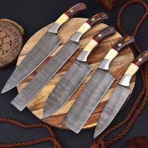 Handmade Damascus Steel <b>Knife</b> Set with Camel <b>Bone</b> & Wood <b>Handles</b> - 5-Piece Professional Chef <b>Knife</b> Set - Product Image 4