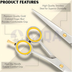 Ciseaux de coiffure en acier inoxydable avec anneau jaune pour le doigt et étui en cuir, outil professionnel de salon de coiffure - Product Image 6