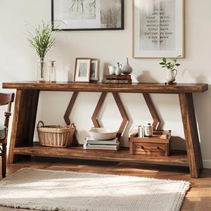 Mesa Consola Moderna de Hierro Rústico con Detalles Geométricos en Forma de Diamante, Acabado Marrón Oscuro, Mueble para Sala de Estar o Entrada - Product Image 6