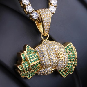Collier pendentif empileable en moissanite plaqué or et rhodium, serti de cristaux verts, style hip-hop, bijoux unisexe pour mariage - Product Image 6