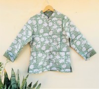 Veste d'hiver réversible matelassée pour femme, en coton pur indien fait main, imprimé floral au tampon, écologique, épaisse et respirante
