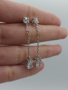 Premium 14Kt Gold 3 Ct Lab Grown Diamond <b>Earrings</b> Pear Shape and Round Studs Gift for Women Party - Product Image 3